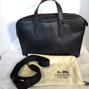 Coach Black Leather Graham Slim Briefcase with Gunmetal Accent Hardware C8170